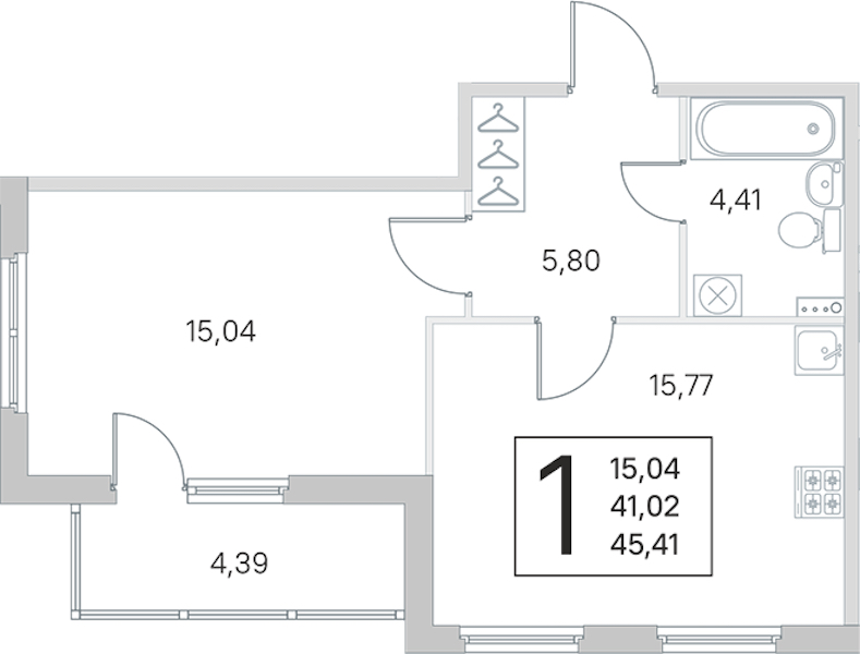 1-комнатная квартира 41.02 м², 1/4 эт., ЖК «Любоград в Стрельне»